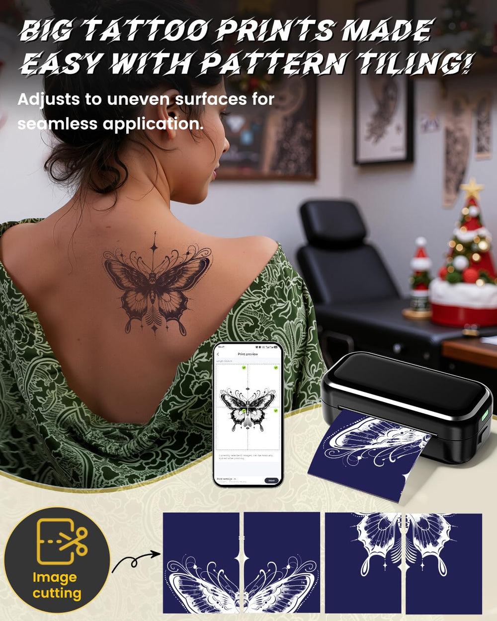 Memoqueen imprimante-stencil-tatouage connectée Bluetooth, imprime sans fil depuis votre smartphone.