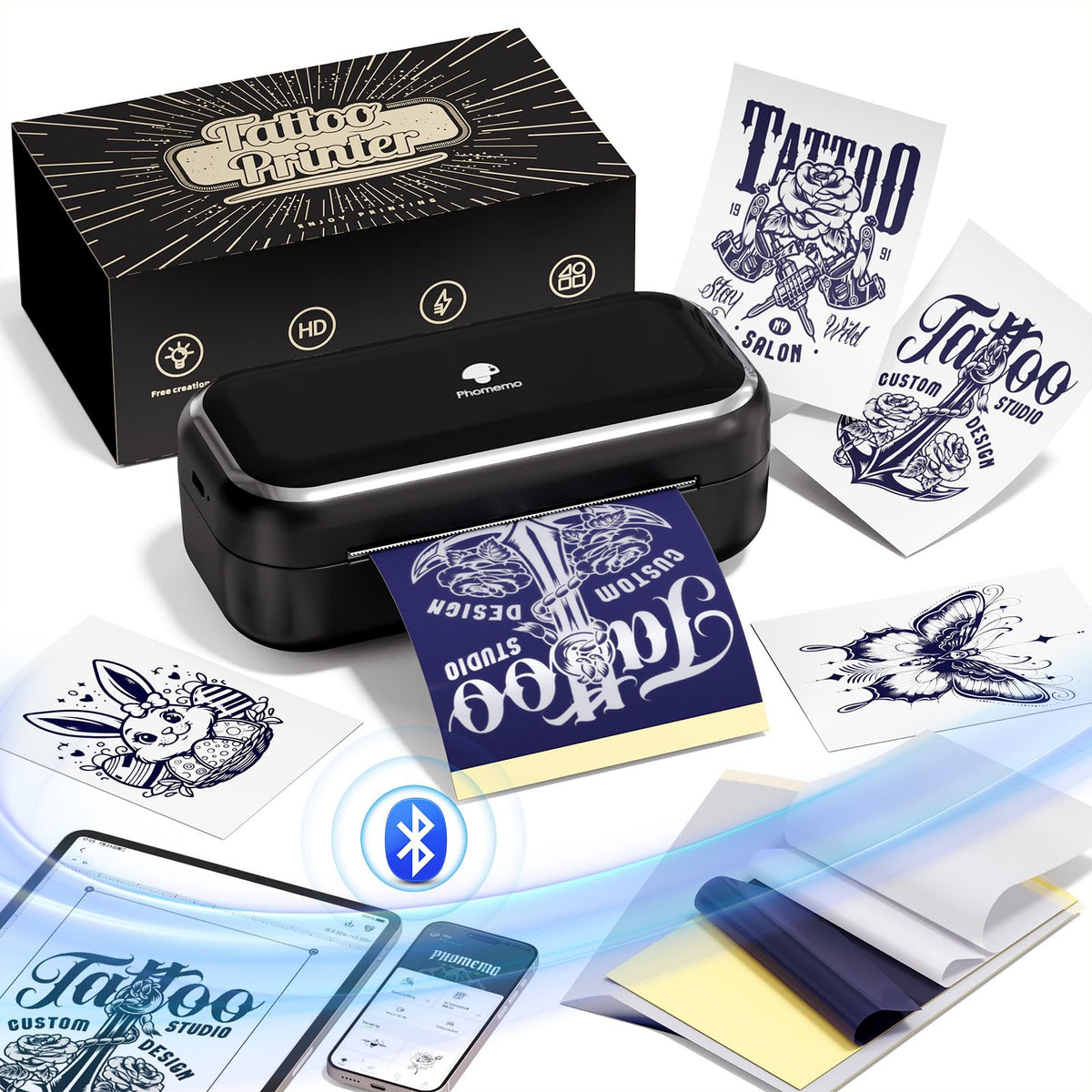 Memoqueen imprimante-stencil-tatouage compacte, idéale pour tatouages précis en déplacement.
