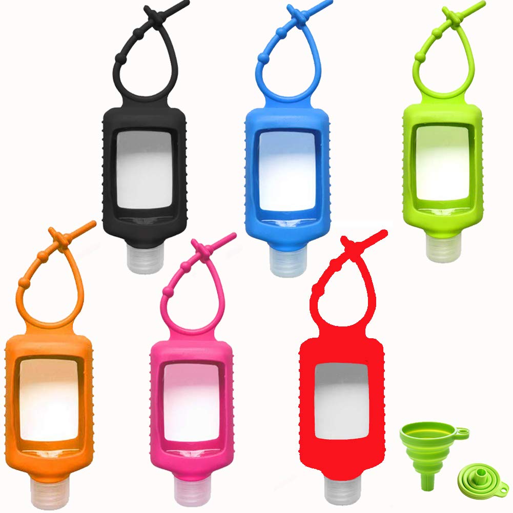MEMOVAN bouteilles transparentes avec manchon silicone, pack six, pratique pour voyager.