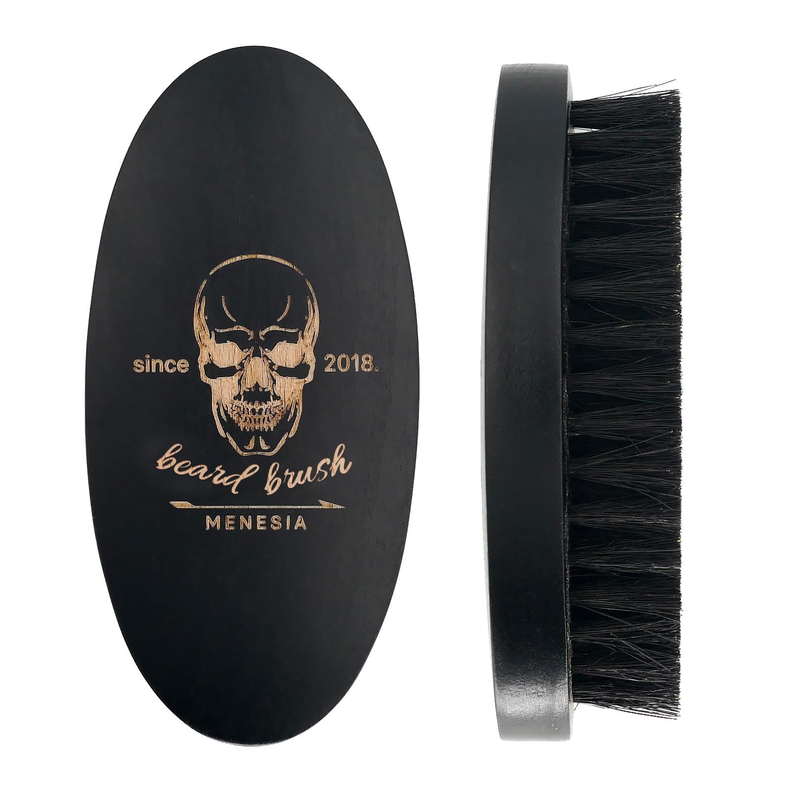 La brosse Menesia barbe bois noir compacte et portable pour voyage.
