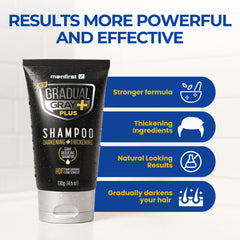 Lather from MENFIRST Gradual Gray Plus darkens and thickens hair for a fuller, natural look