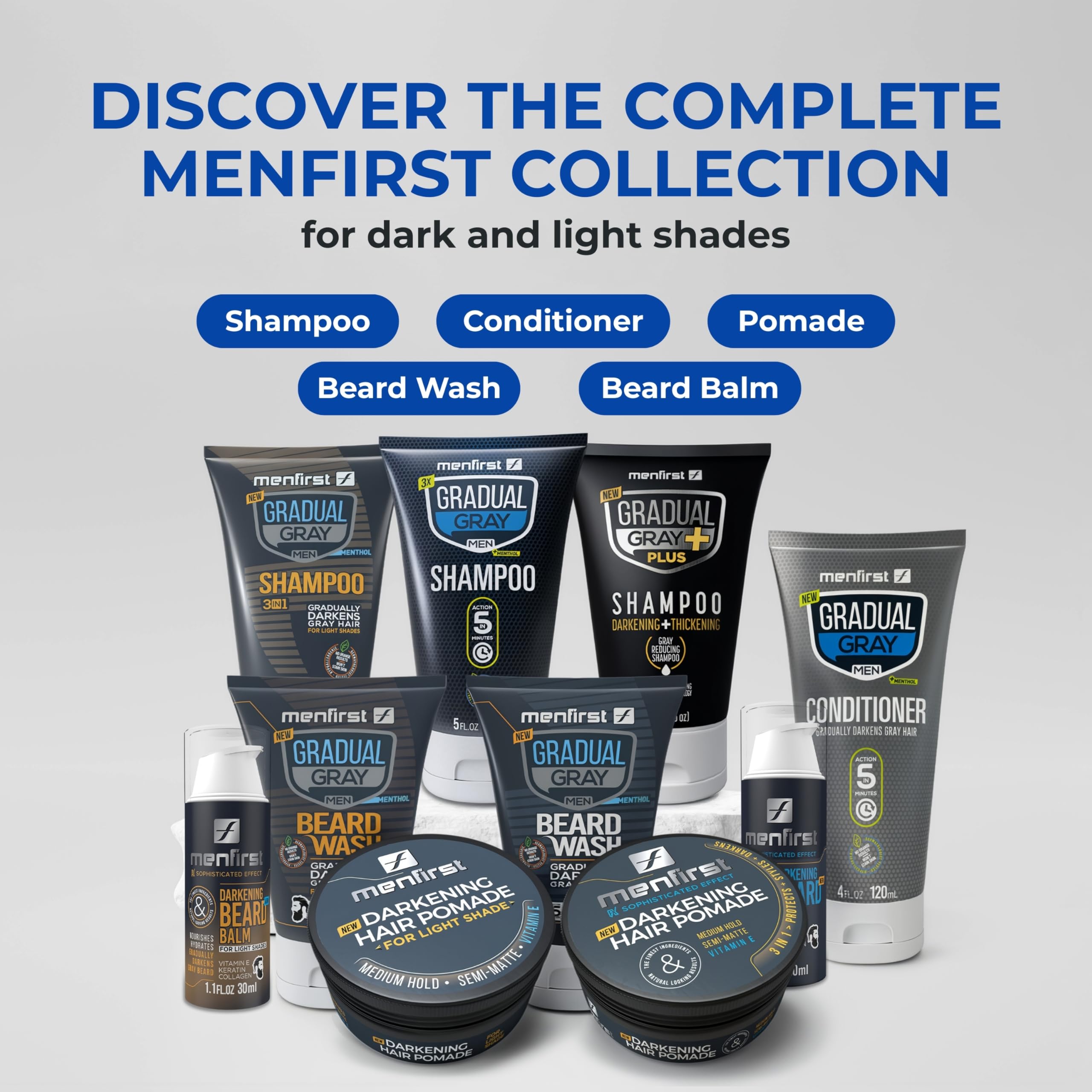4.6 oz packaging of MENFIRST Gradual Gray Plus for at-home convenience