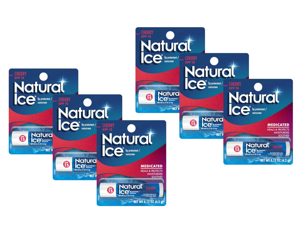 Le baume Mentholatum Natural Ice Cherry SPF15 offre une sensation rafraîchissante et une protection solaire.