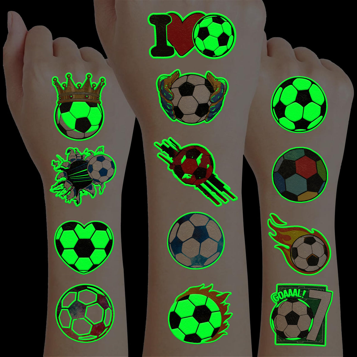 Tatouages MeoIsDaBest football predecoupes lumineux pour décor nocturne et fête