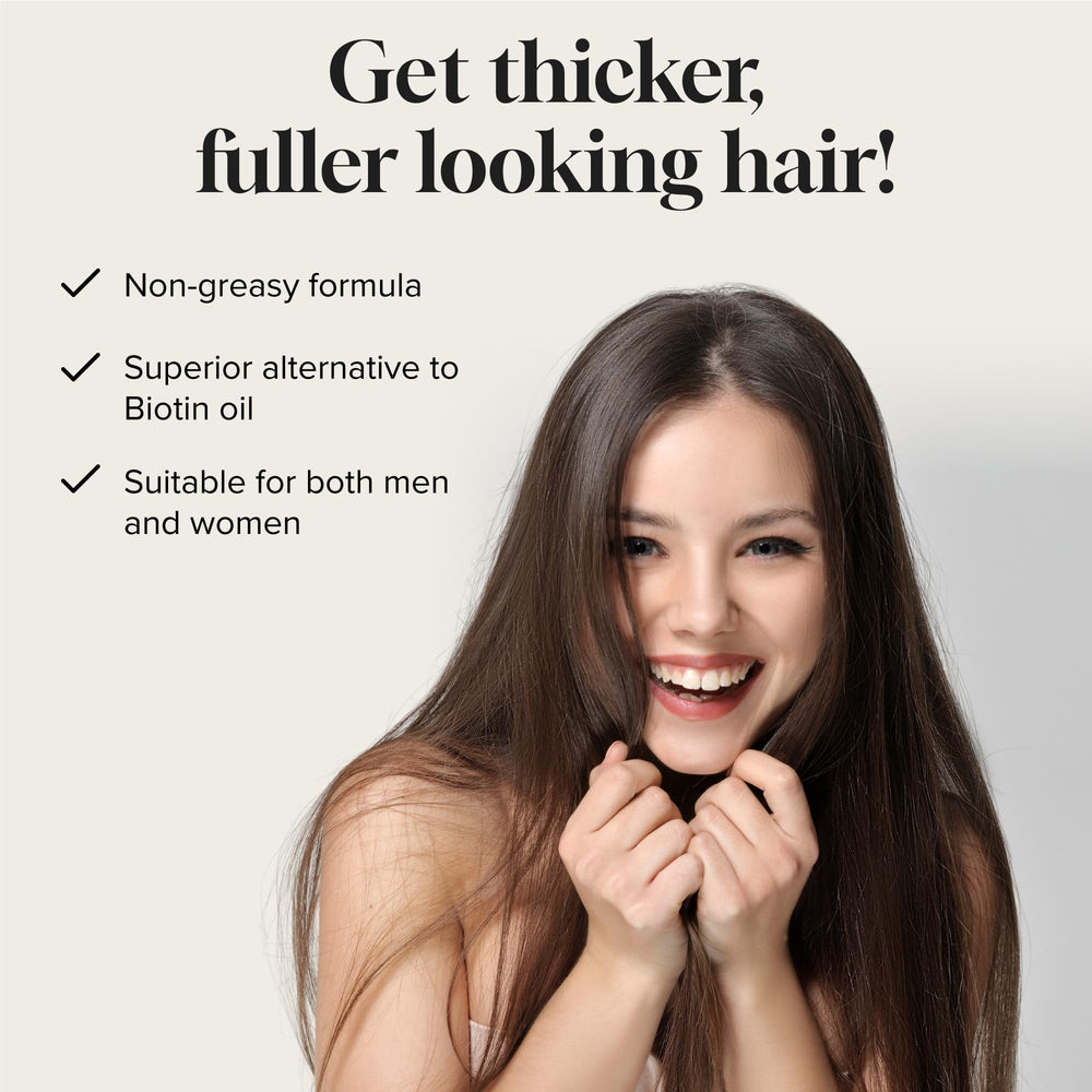 Application quotidienne du sérum Biotine Meraz Pureauty pour cheveux sains.