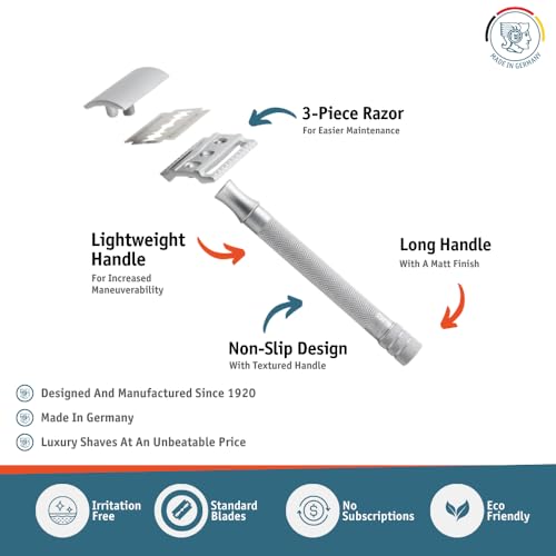 Tête zinc MERKUR 22C avec peigne fermé pour rasage précis.