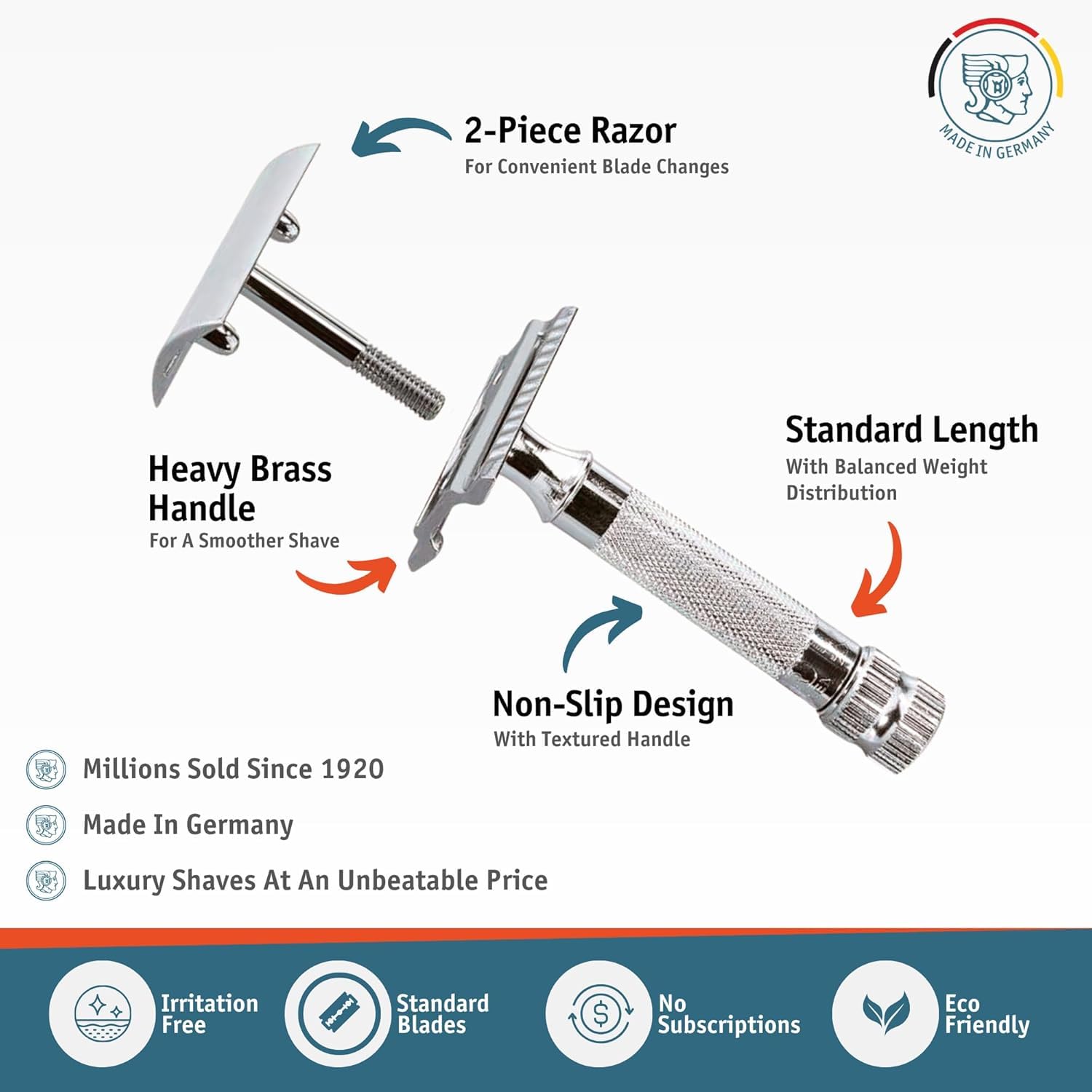 Rasoir Merkur 34C - lames double tranchant standard compatibles facilement.