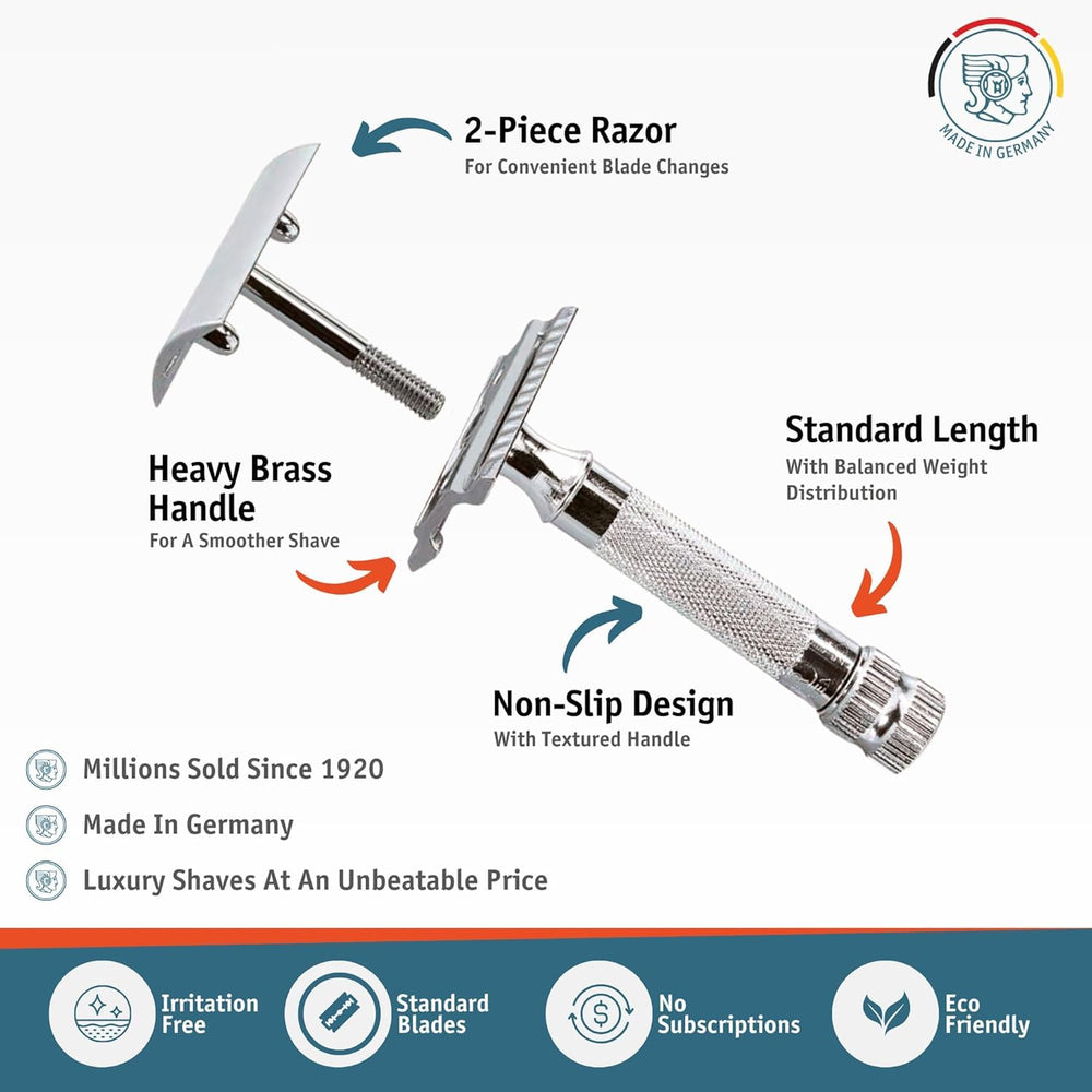 Rasoir Merkur 34C - lames double tranchant standard compatibles facilement.