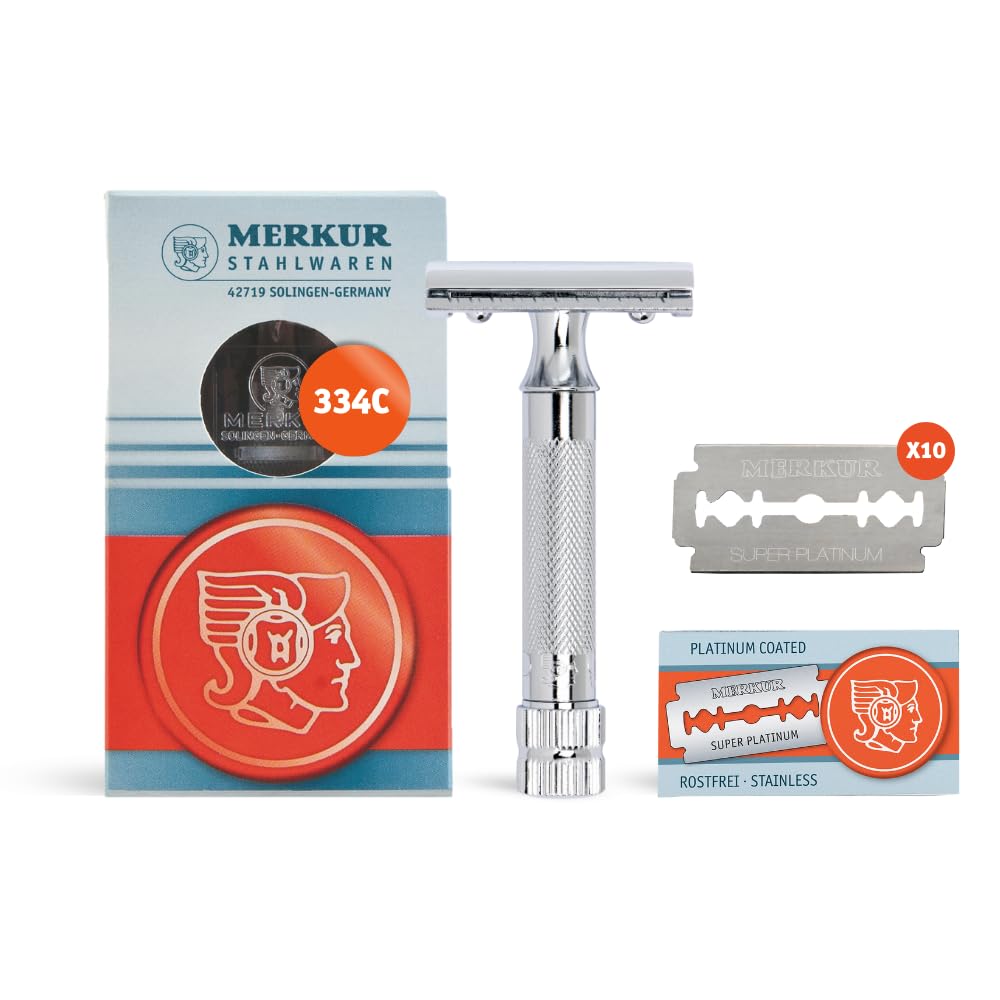 Rasoir Merkur 34C poignee courte pour rasage précis et confortable.