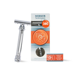 MERKUR 38C, tête double lame, offre un rasage précis et équilibré.