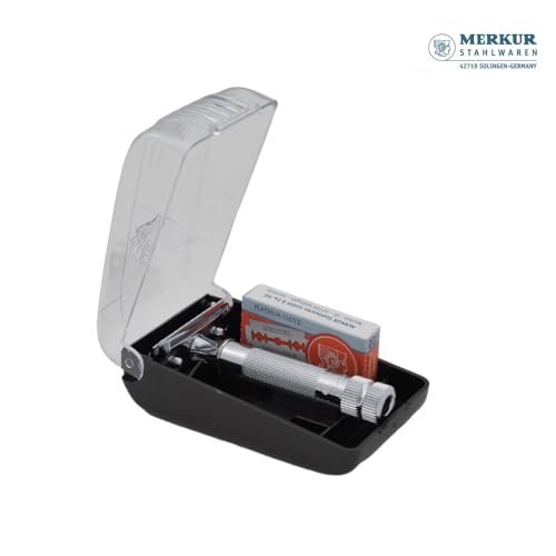 Rasoir Merkur chrome brillant pour un look élégant et durable.