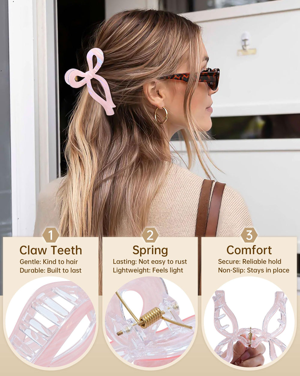 Pinces-cheveux Mesovor nœud sirène rayé, style polyvalent pour cheveux longs.