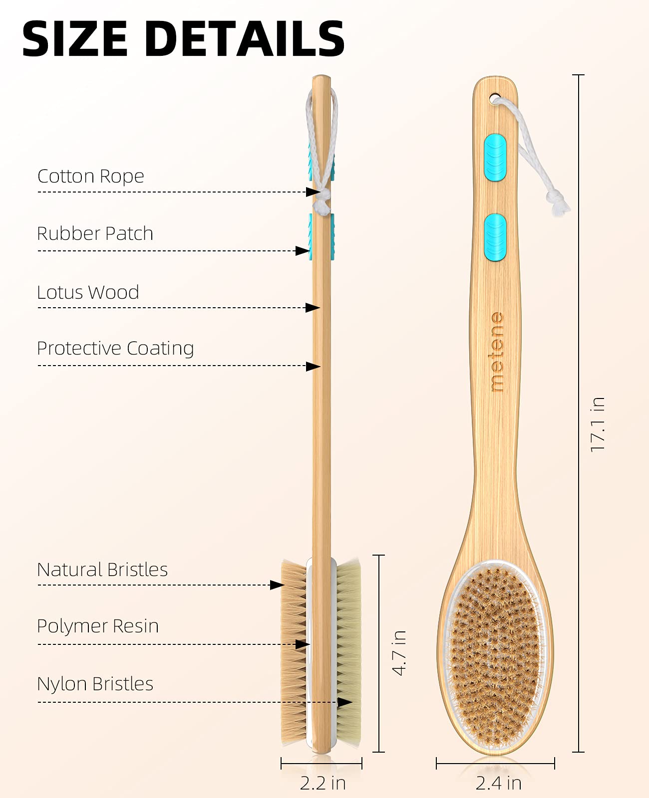 Metene brosse-douche corde de suspension facilite le rangement.