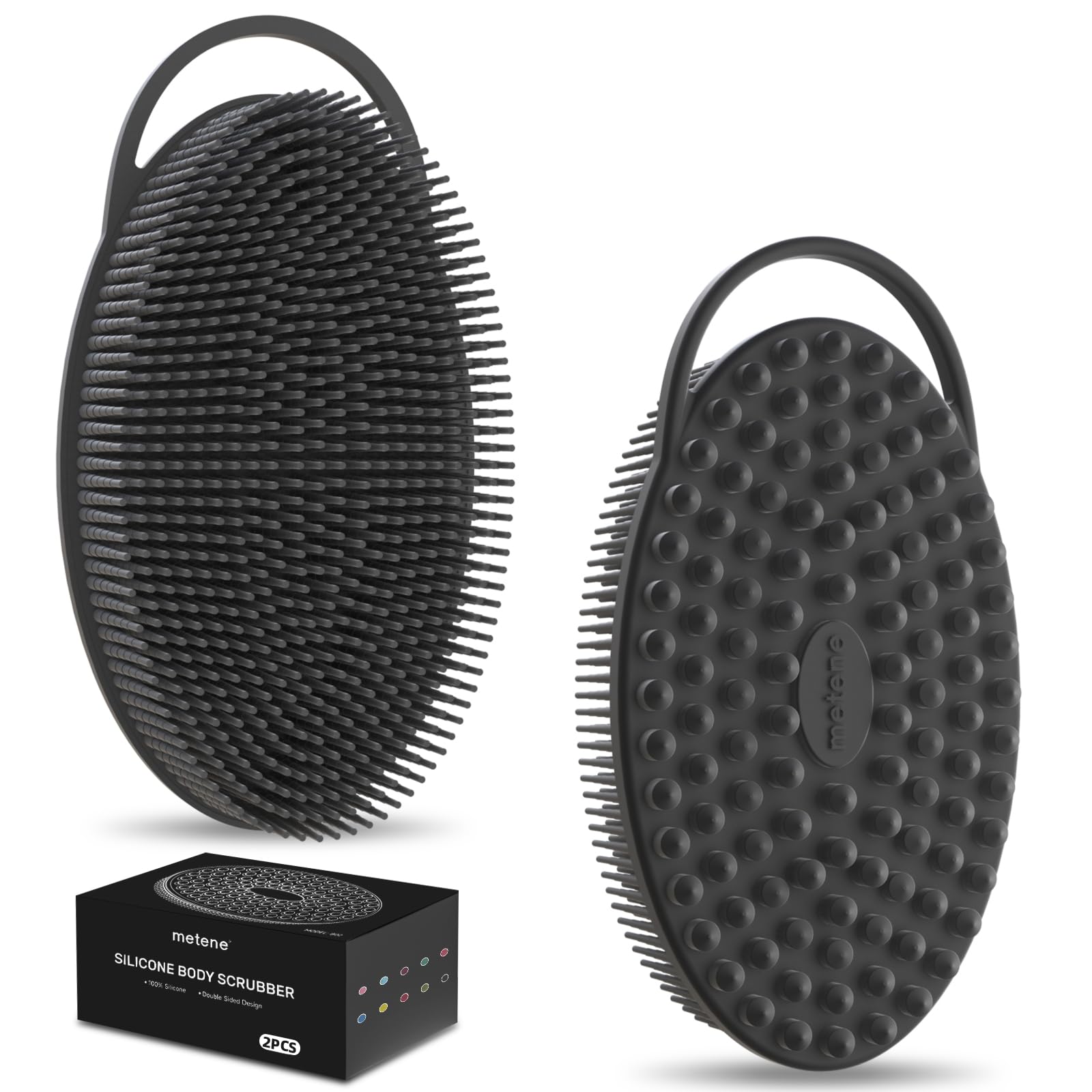 Metene brosse exfoliante en silicone avec boucle, nettoyage en douceur du corps.