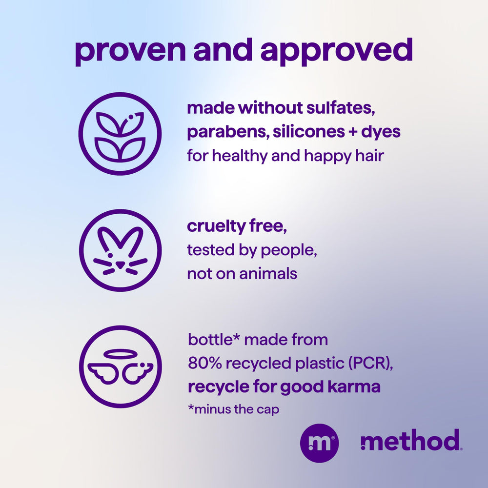 Method nourrissant démêle facilement les nœuds, cheveux doux et maniables.