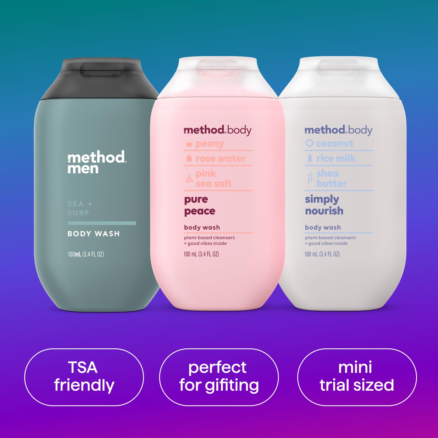 Bouteille Simply Nourish Method, hydratation douce pour la douche.