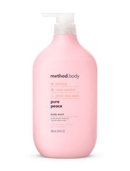 Method Body Wash Pure Peace: image de la bouteille 28 onces prête pour une douche relaxante.