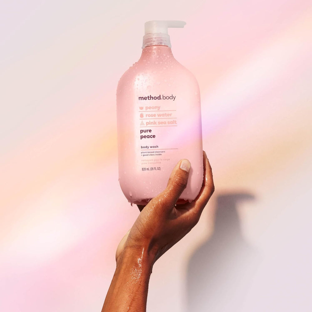 Method Body Wash Pure Peace: bouteille avec 80% de PCR pour un emballage plus responsable.