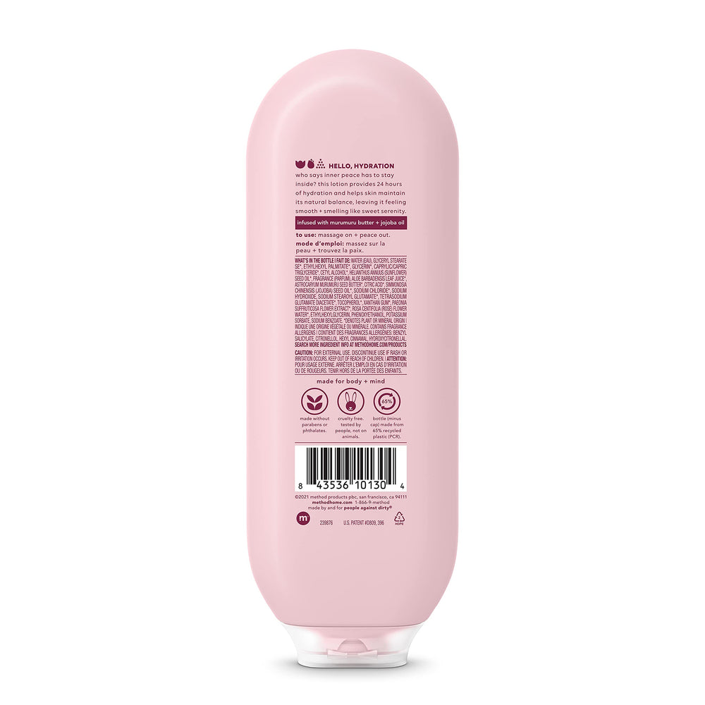 Method Daily Lotion Pure Peace – ingrédients murumuru et jojoba pour nourrir la peau.
