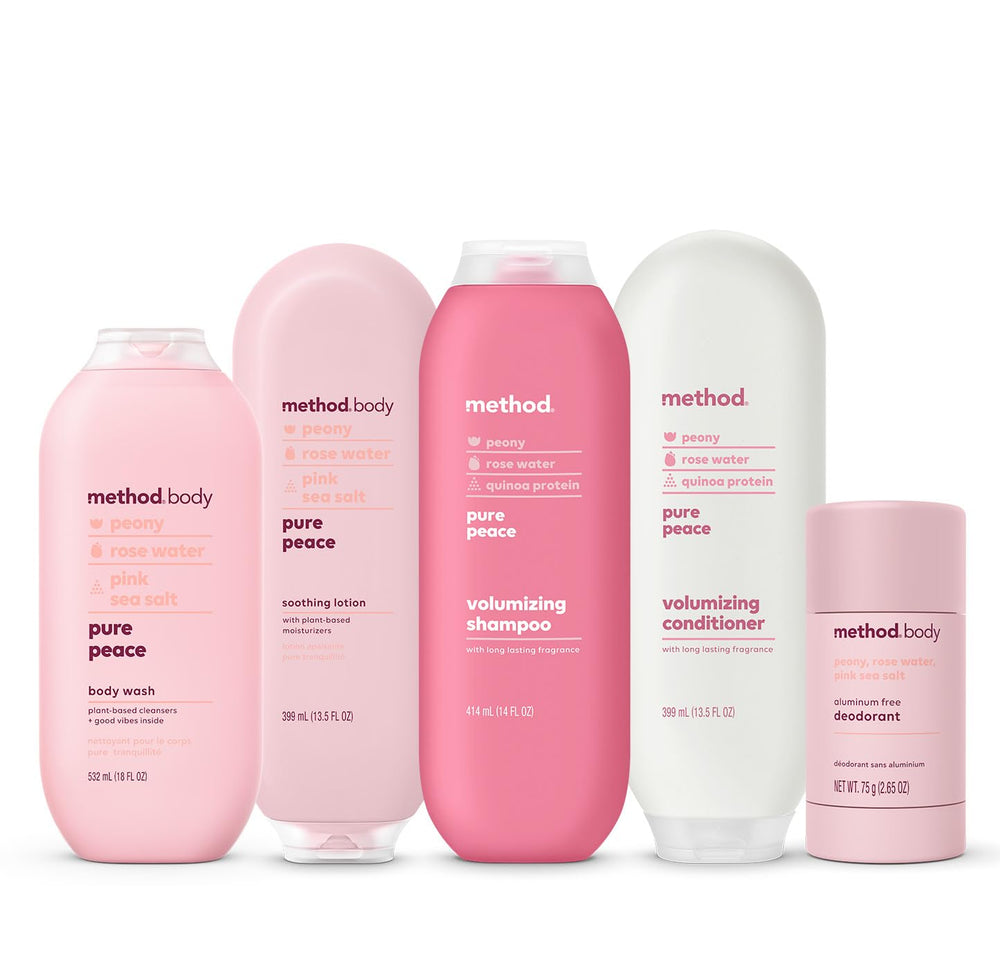Method Daily Lotion Pure Peace – utilisation quotidienne facile après la douche.