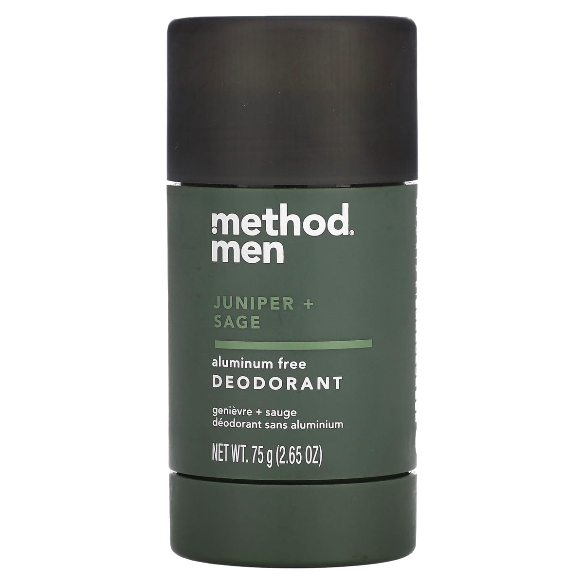 Déodorant Method Juniper Sage pour homme, stick, offre une fraîcheur longue durée.