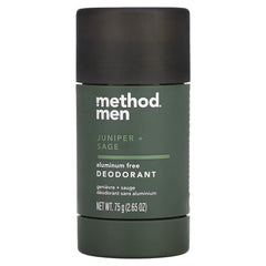 Déodorant Method Juniper Sage pour homme, stick, offre une fraîcheur longue durée.