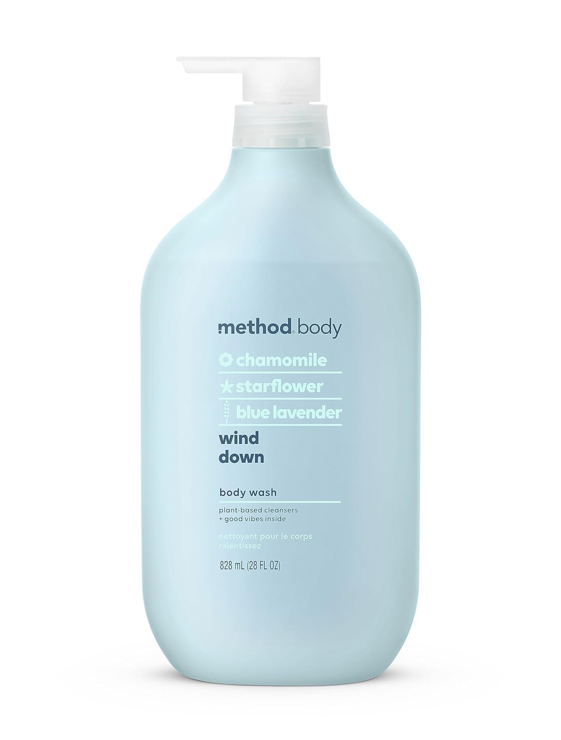 Method Wind Down: flacon visible, douceur hydratante pour la peau.