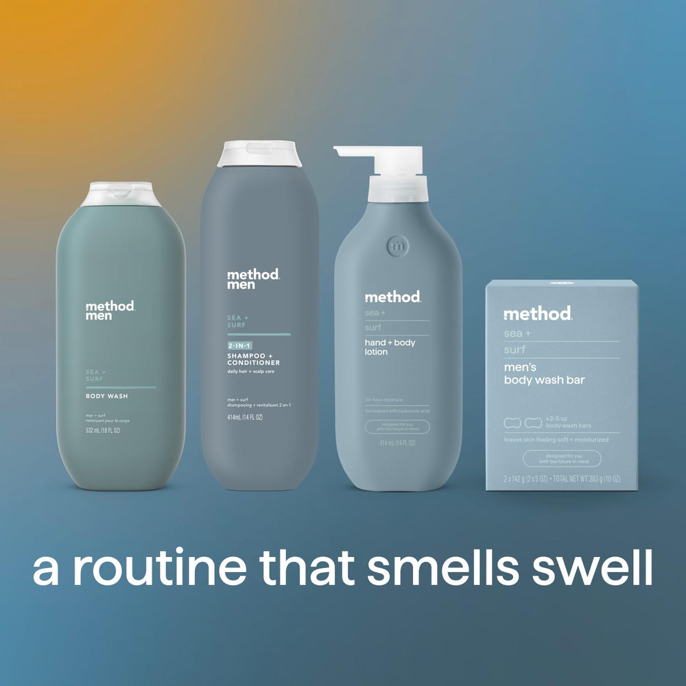 Method Men Body Wash Sea + Surf – notes fraiches inspirées par l’océan pour une routine active.
