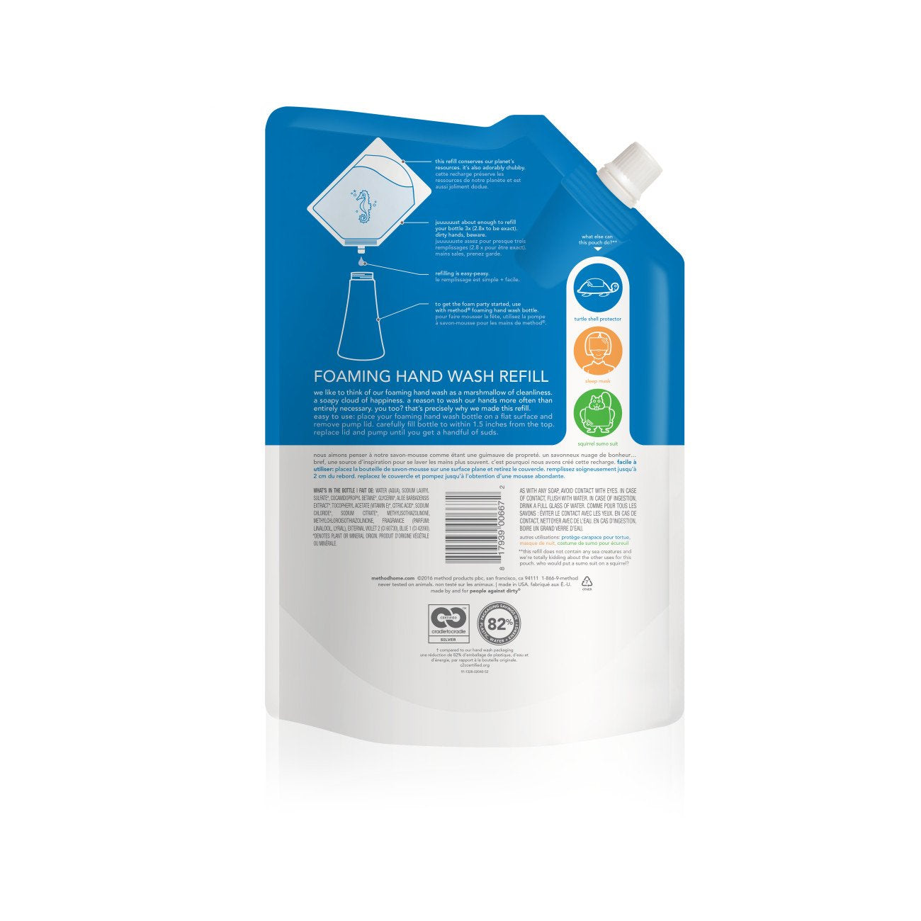 Method Savon mousse main Sea Minerals appliqué sur peau, laisse les mains propres et douces.