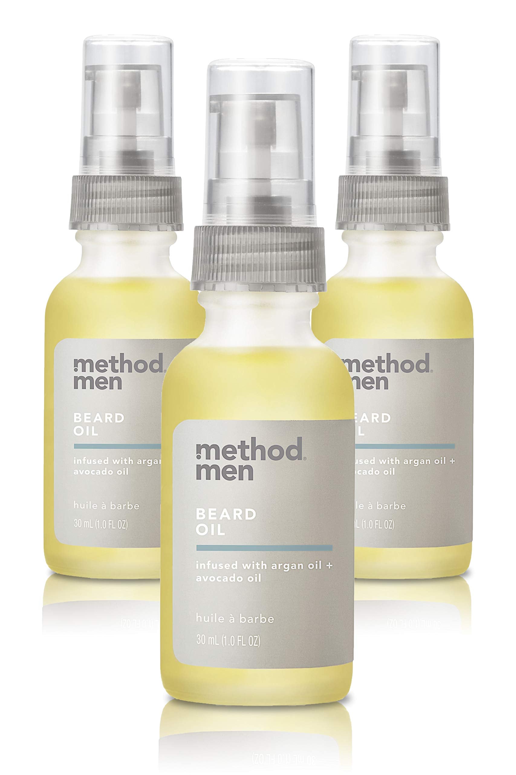 Method Men Beard Oil Sea + Surf – bouteille montrant soin rapide et brillance