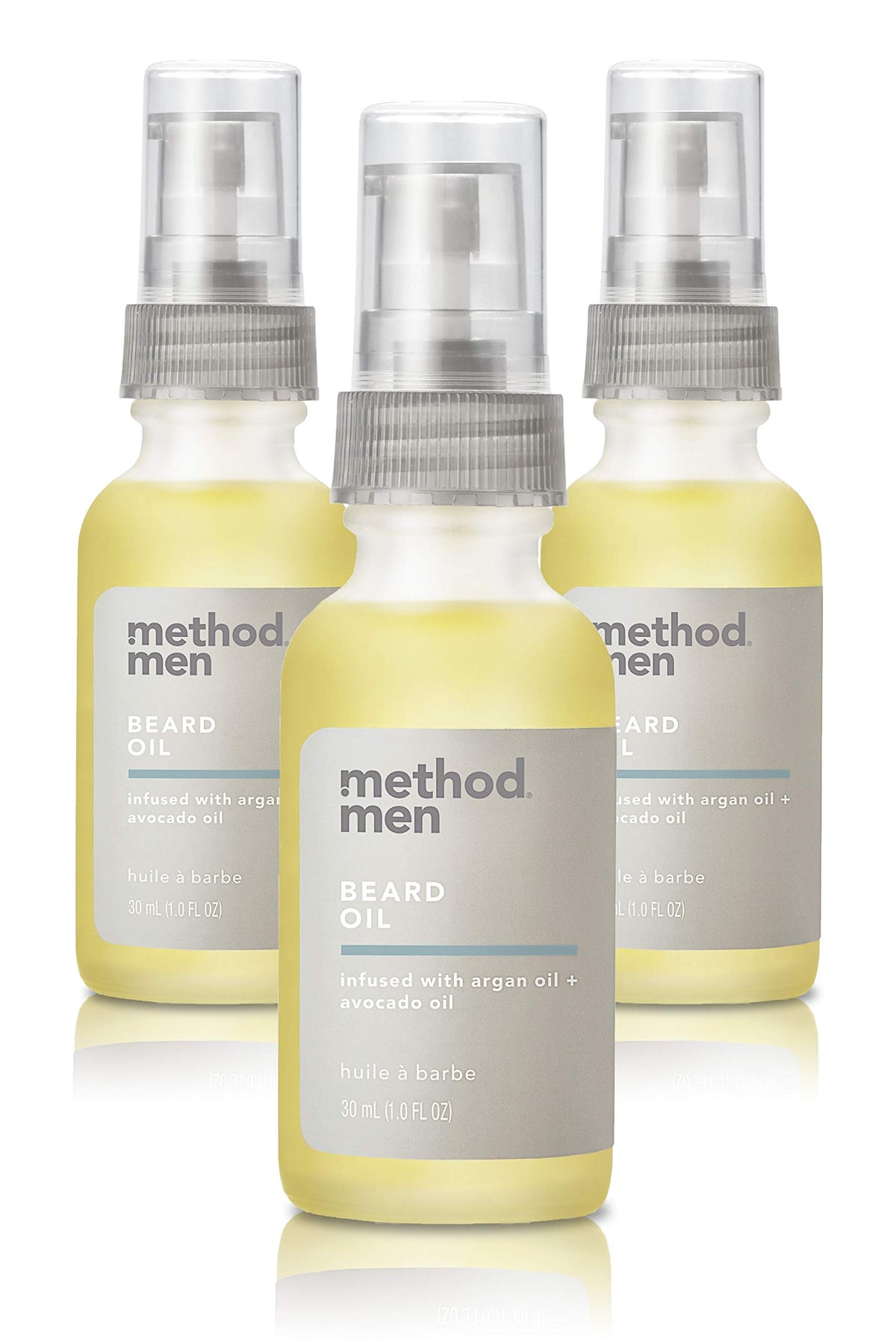 Method Men Beard Oil Sea + Surf – bouteille montrant soin rapide et brillance