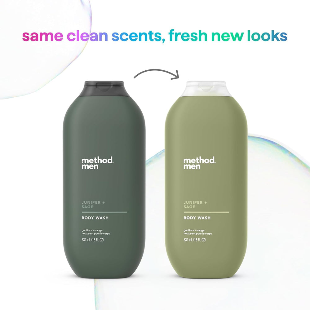 Method Men gel-douche Genievre Sauge — rinçage clair et sensation de propreté durable.