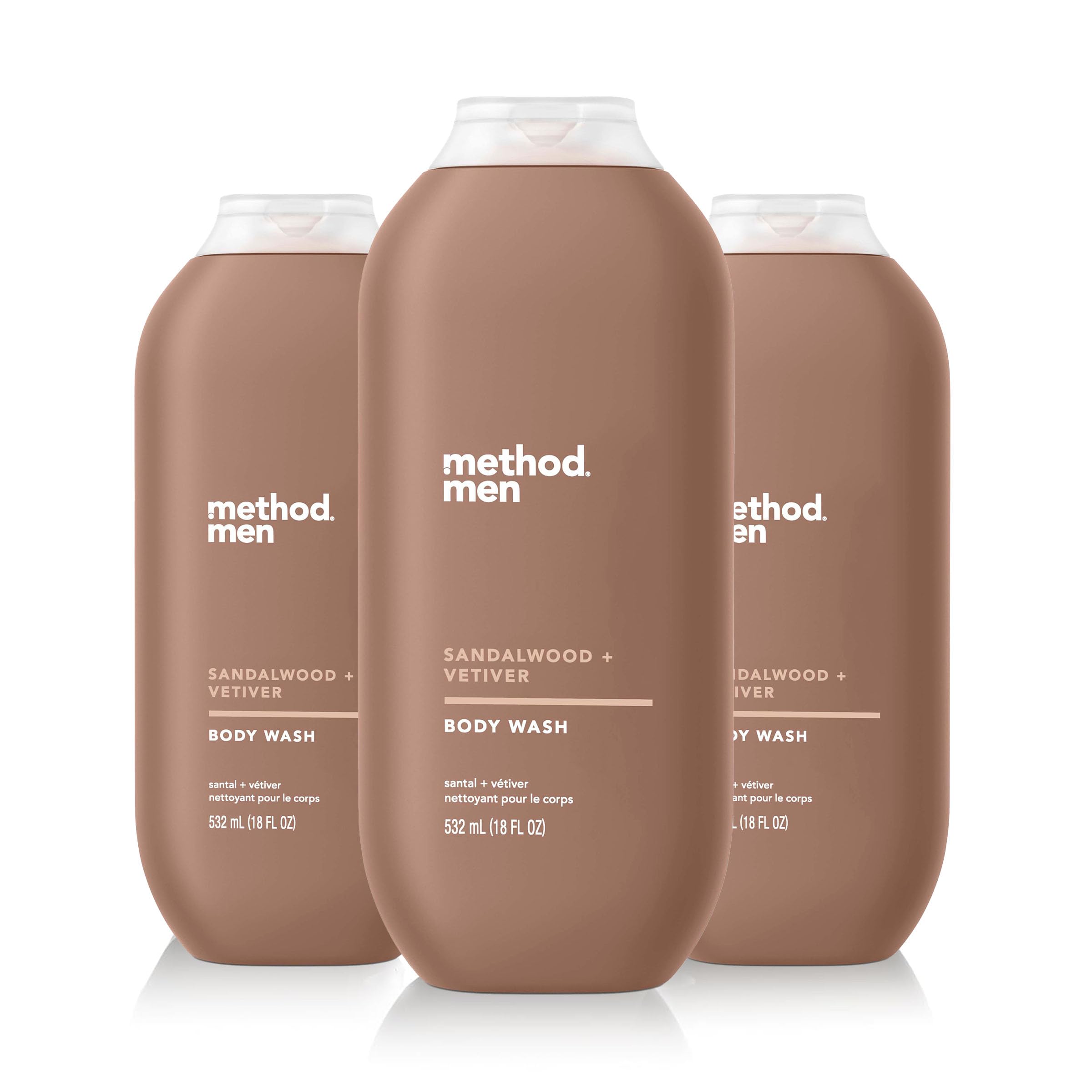 Method Men: lot de 3 gels douche santal-vetiver pour une fraîcheur durable.