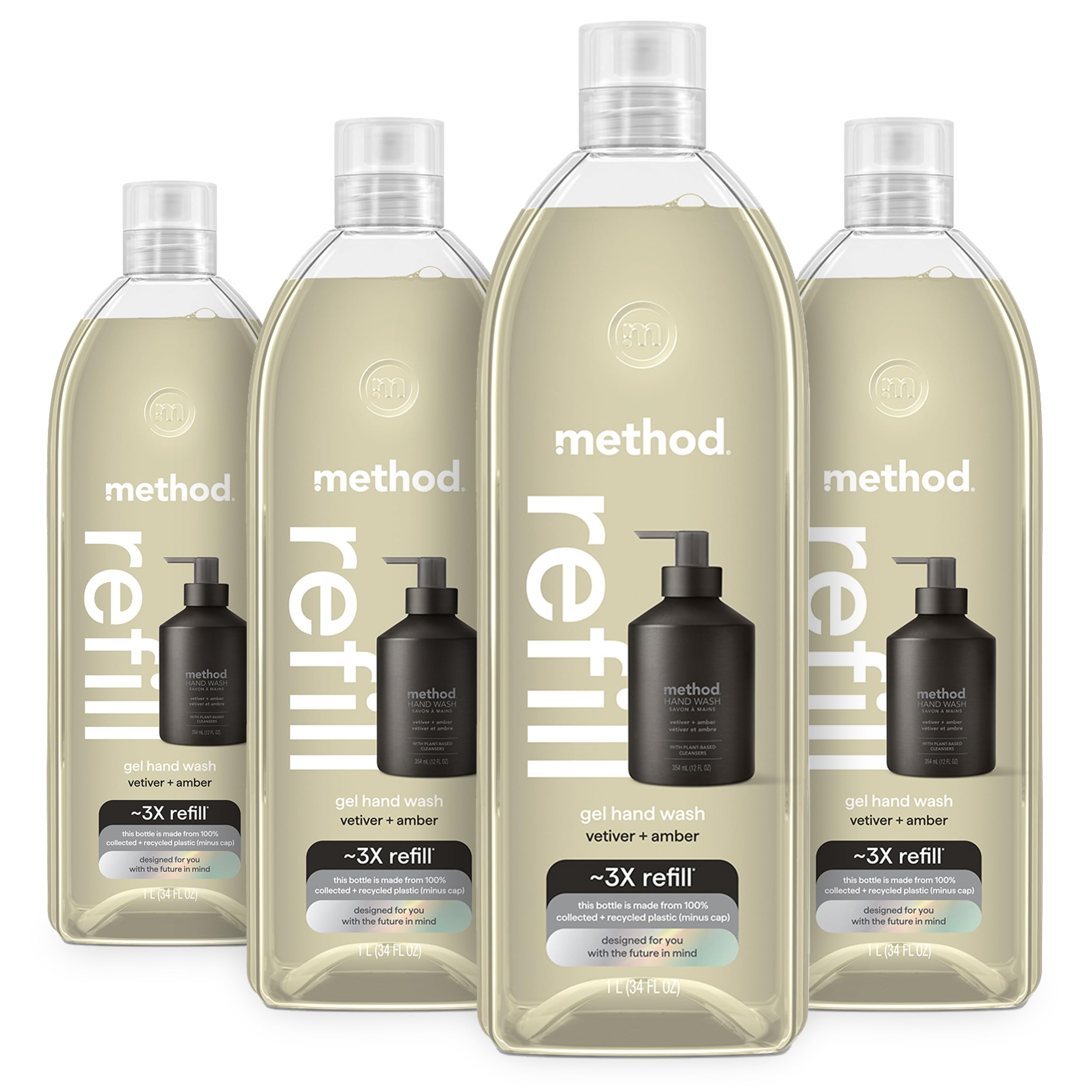Method Premium Gel Mains Recharge Ambre Vetiver, parfum subtil et propreté.