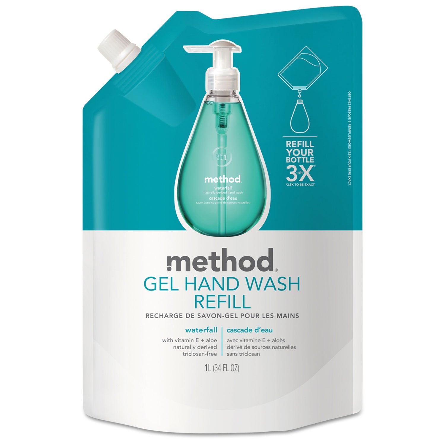 Recharge Method Waterfall pour gel lavant, pratique et économique