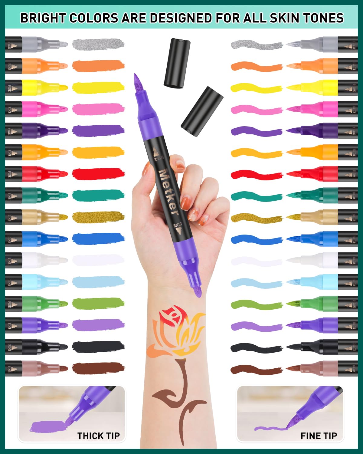 Marqueur Metker tatouage, couleurs vives pour motifs lumineux