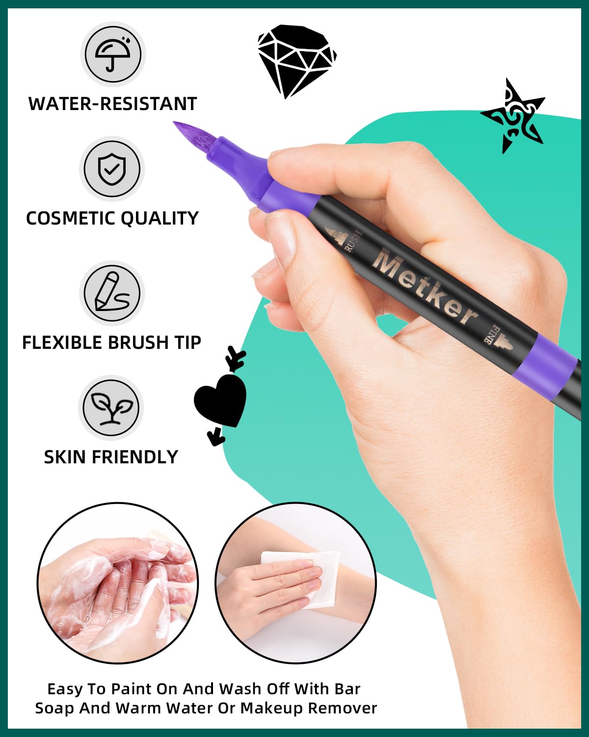 Marqueur Metker tatouage, pointe flexible pour tracés épais et fins