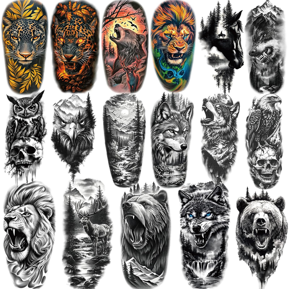 Tatouage temporaire Metuu: lion réaliste, longue tenue pour Halloween et fêtes.