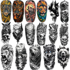 Tatouage temporaire Metuu: lion réaliste, longue tenue pour Halloween et fêtes.