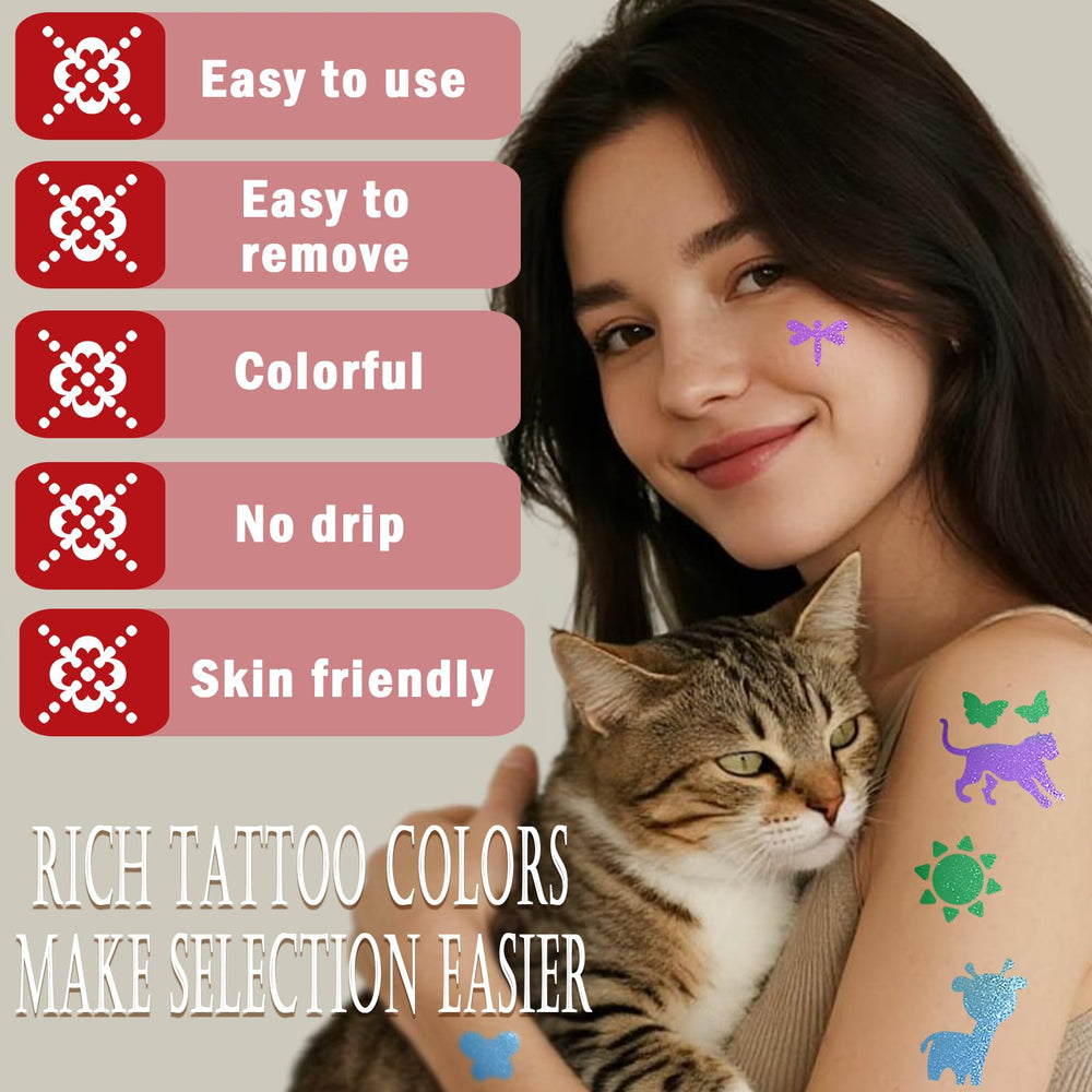 Mise en place rapide des tatouages temporaires Metuu, enfants et adultes inclus.