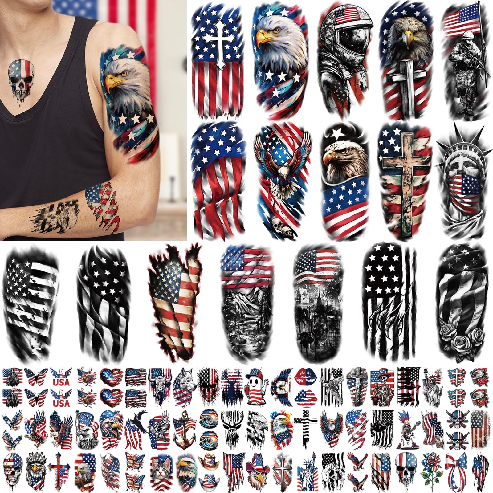 Tatouages Metuu Independance 77 designs patriotiques pour festivites du 4 juillet
