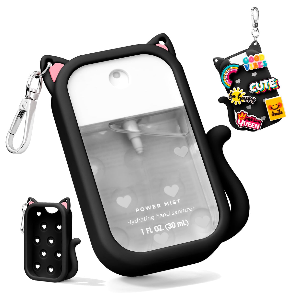 Coque silicone Metyond pour chat noir, compatible Touchland 30 ml et protectrice.