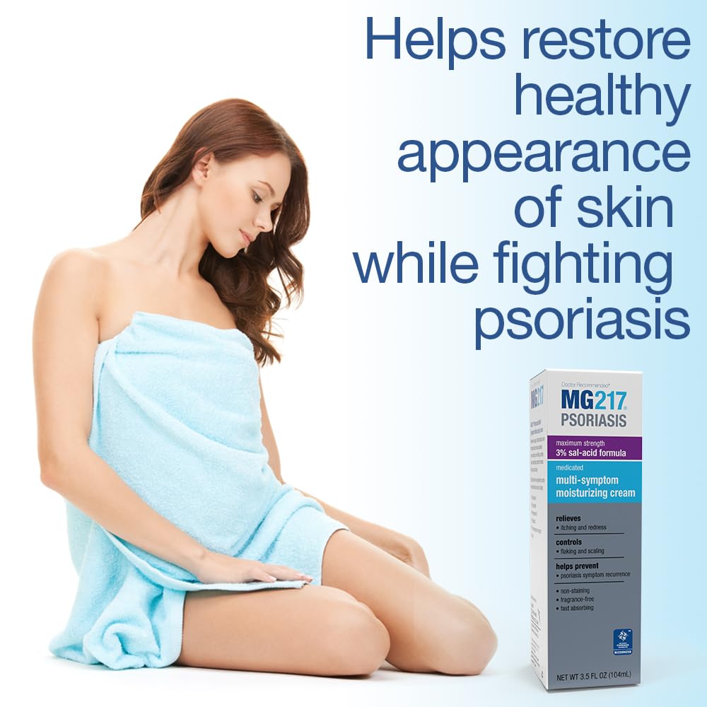 MG217 greaseless psoriasis cream application on hand in close-up