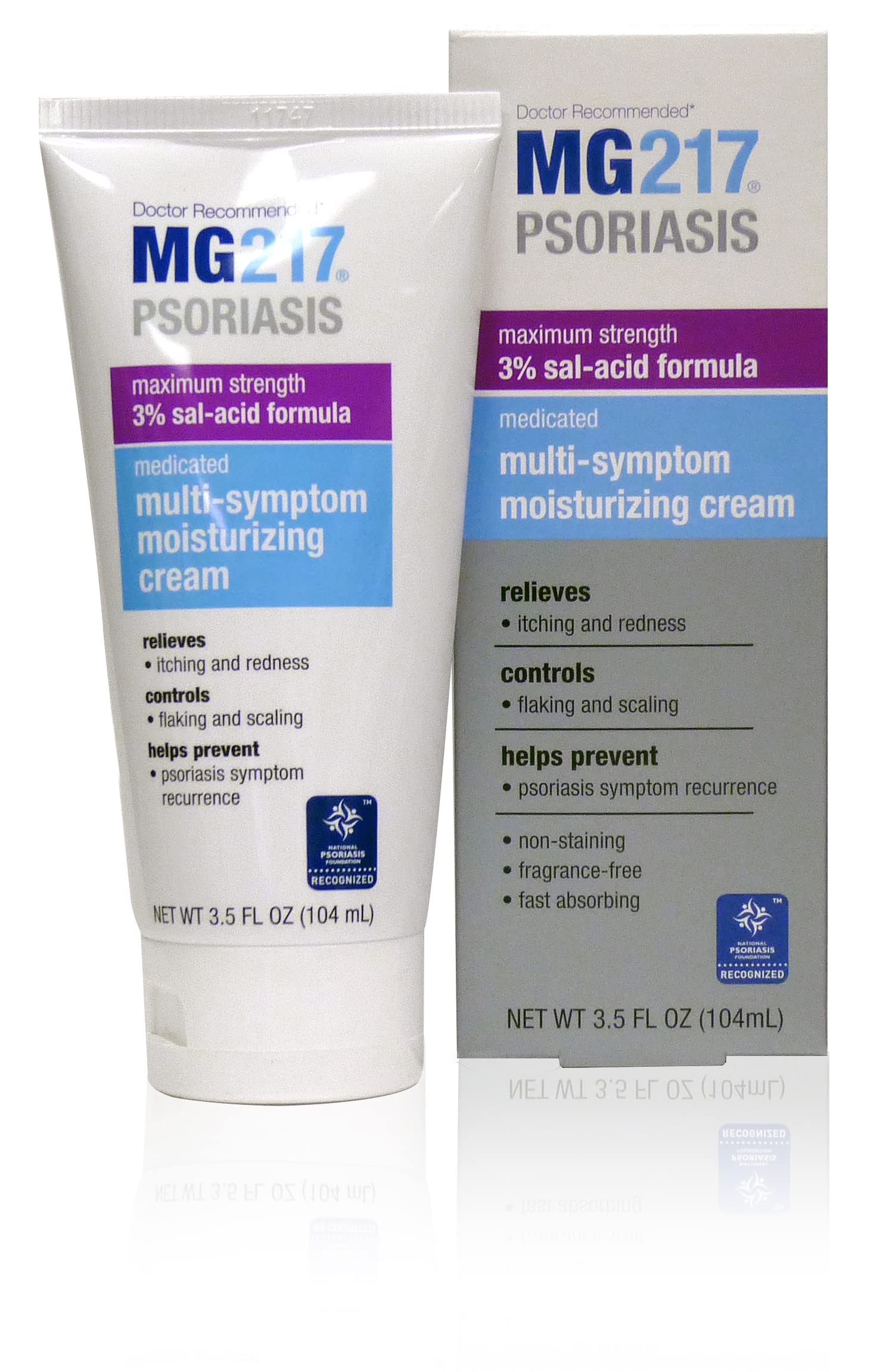 MG217 medicated psoriasis cream with 3% salicylic acid in bottle for targeted relief