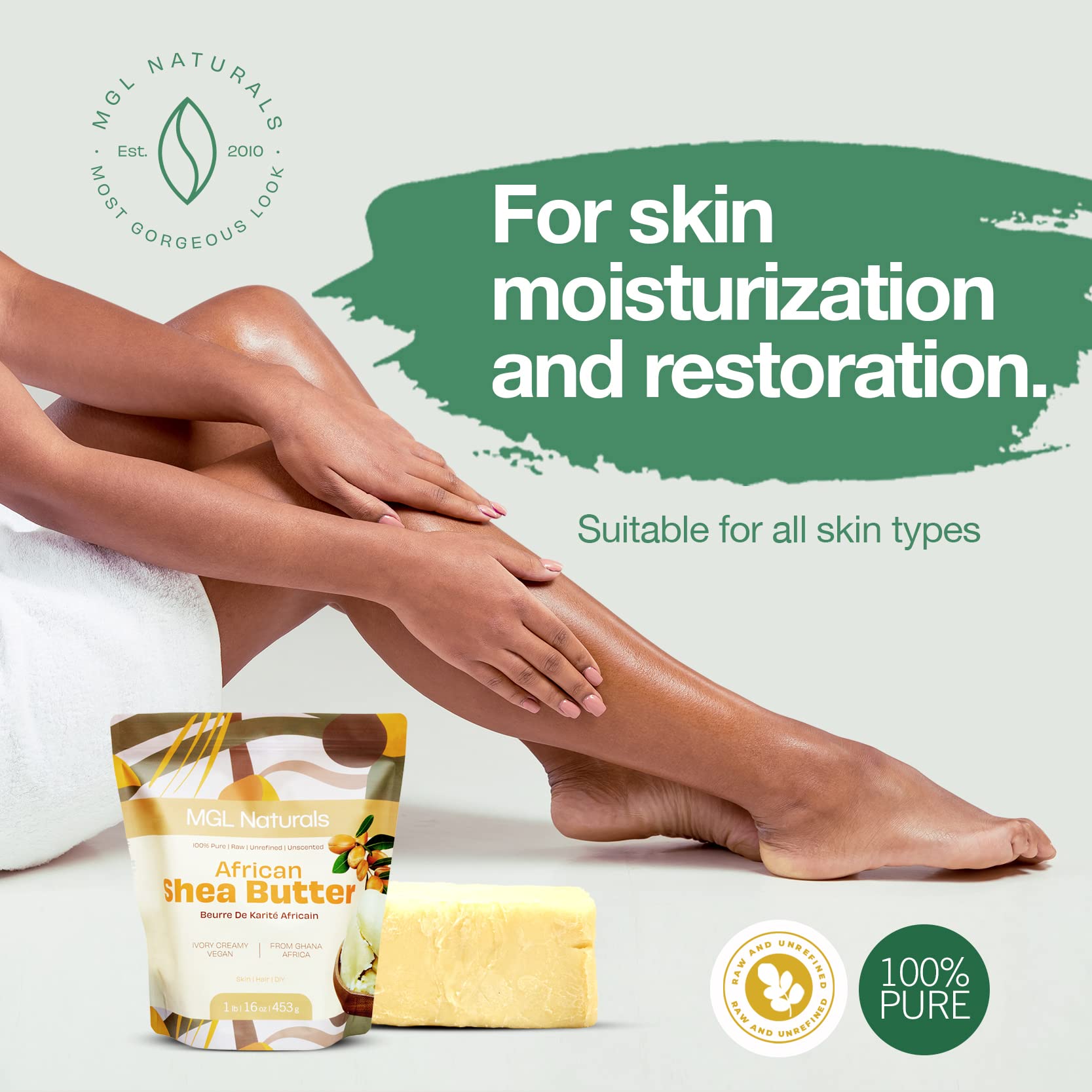 MGL Naturals Beurre karité cru ivoire – application sur peau