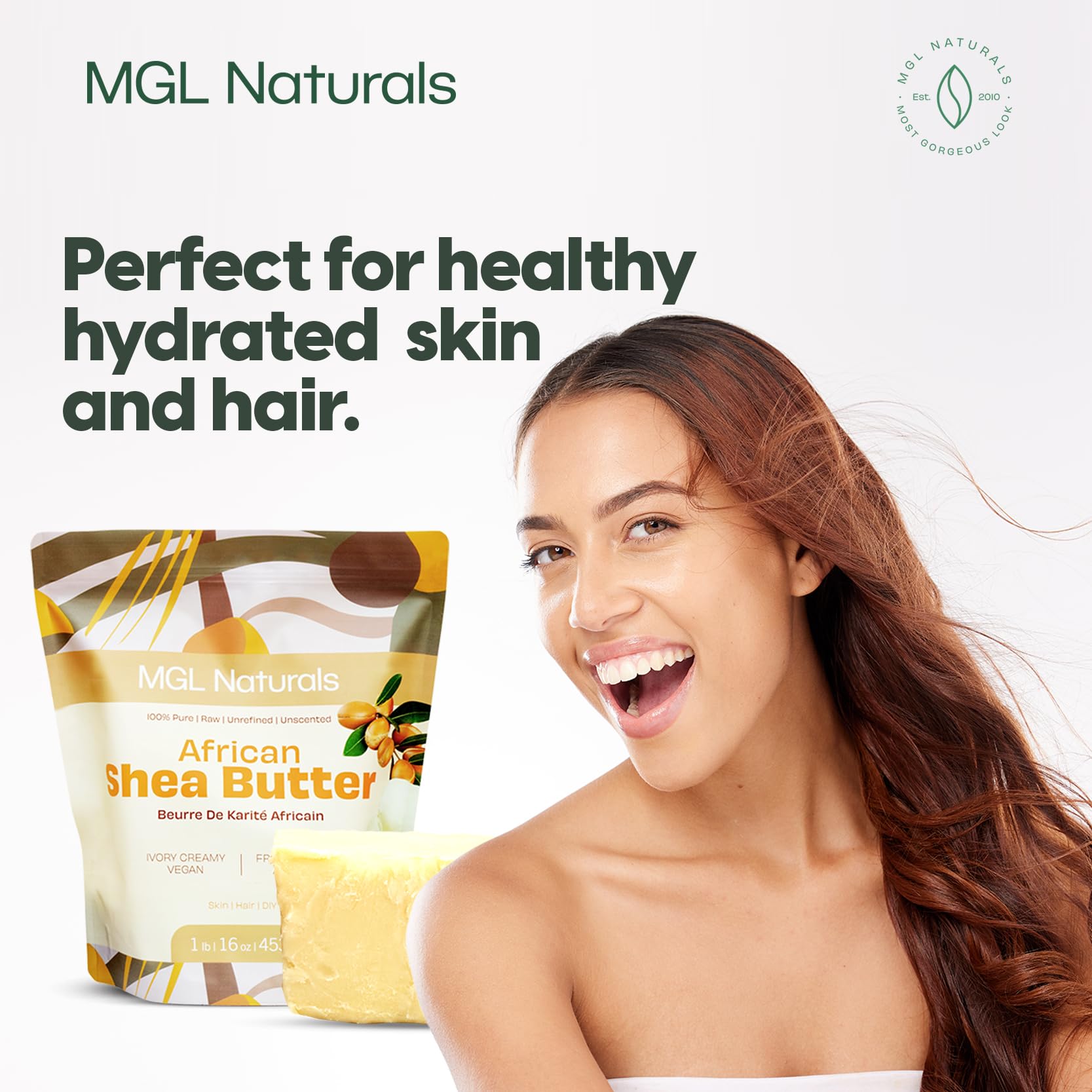 MGL Naturals Beurre karité cru ivoire 1 lb – pot en verre