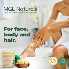 MGL Naturals Beurre de karité brut ivoire, texture crèmeuse prête à fondre sur la peau.