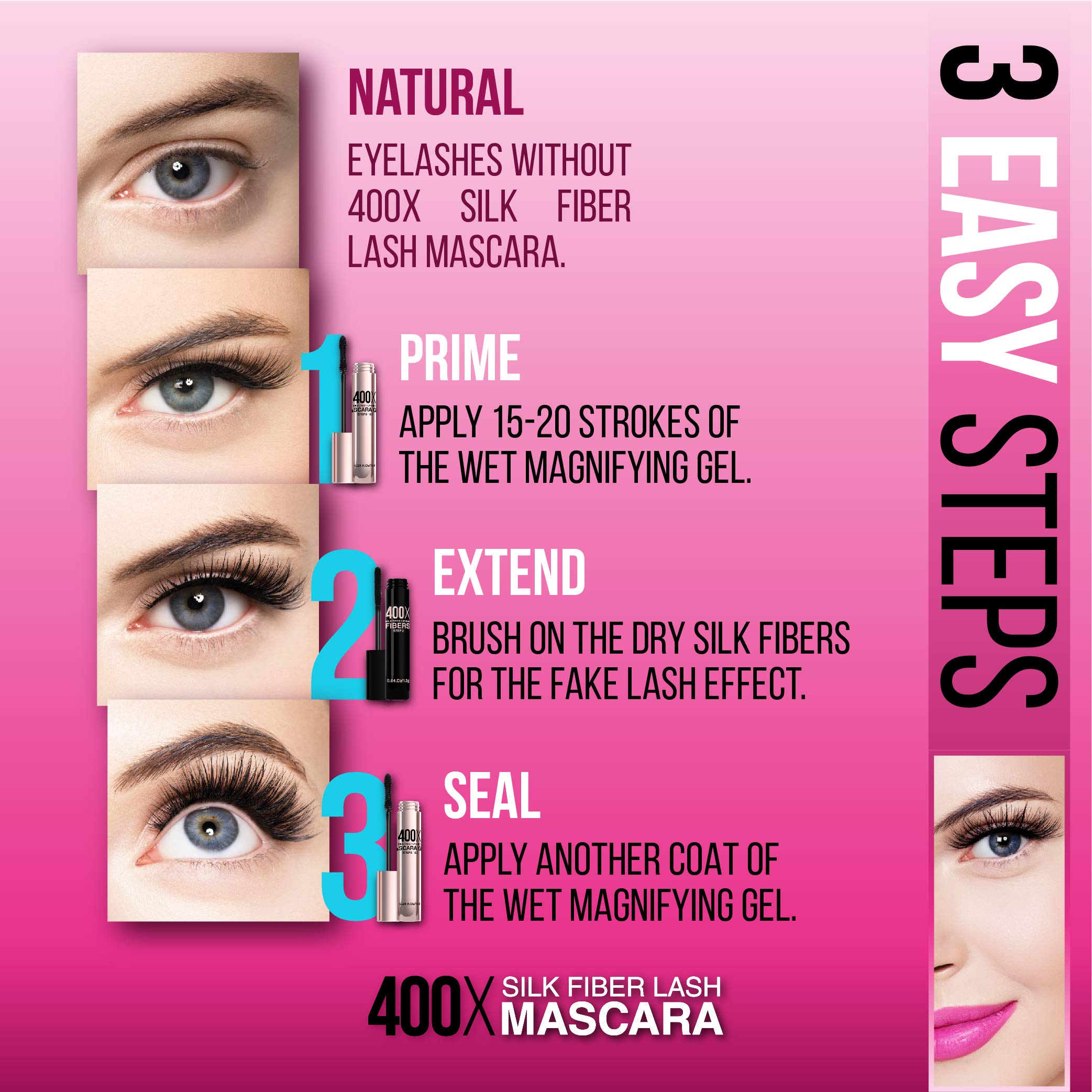 Mia Adora 400X Fibre Cils Mascara – brosse amovible prête pour une application précise