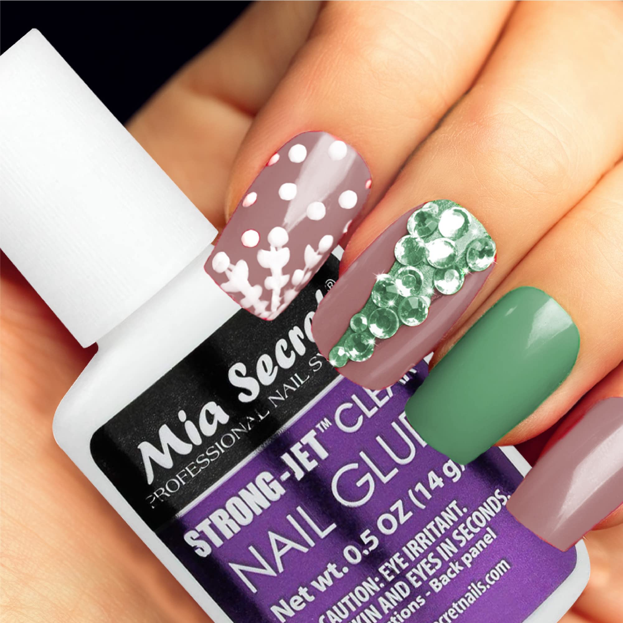 Mia Secret Adhésion Durable sur Acrylique et Gel — convient à diverses surfaces.