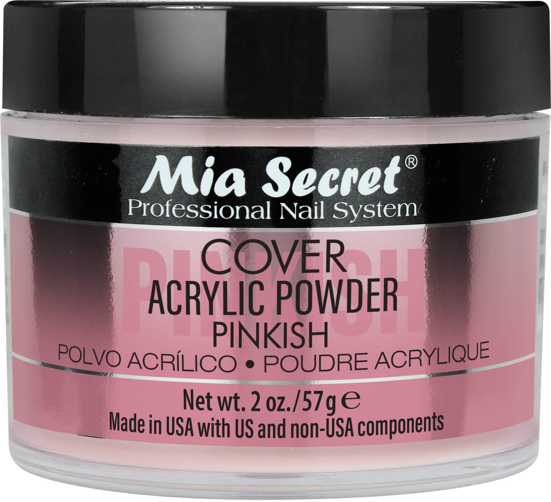 Mia Secret Cover Pinkish poudre acrylique en bouteille pour une couvrance homogène.
